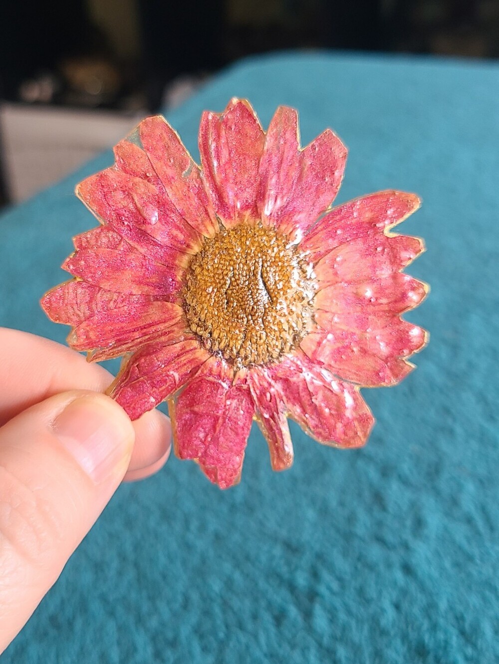 Vintage Pink and Gold Daisy Brooch Pin
